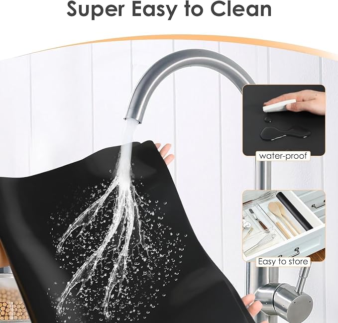Large Silicone Mats for Kitchen Counter, 27.6 x 16'' Countertop Protector Mat Heat Resistant Mat for Air Fryer, Non-Slip Table Placemat for Kids, Nonstick Black Silicone Mat for Baking Pastry, 1Pcs