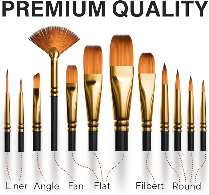 Professional Artist Paint Brush Set of 12 - Painting Brushes Kit for Kids, Adults Fabulous for Canvas, Watercolor & Fabric - for Beginners and Professionals - Great for Water, Oil or Acrylic Painting
