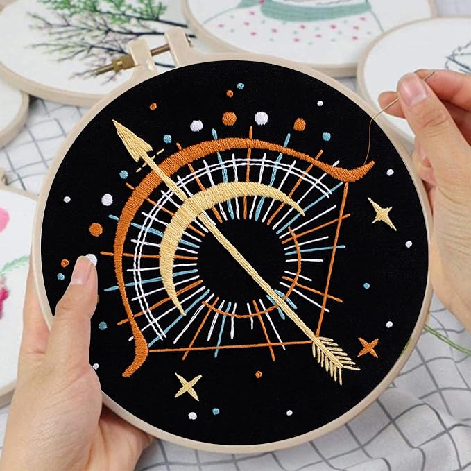 Louise Maelys 3 Pack Celestial Tarot Embroidery Kit Moon Evil Eye | Create Mystic Decor with Cross Stitch Kits. Complete Needlepoint Kit for Beginners Featuring Celestial and Tarot Patterns