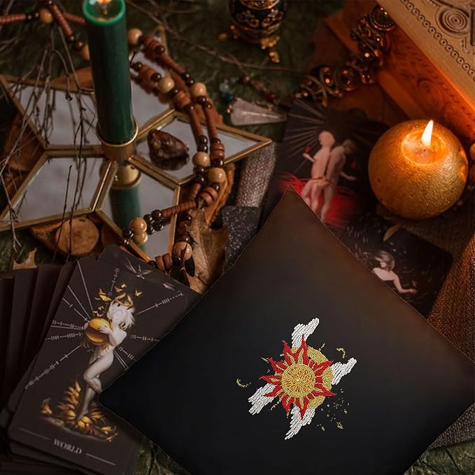 ORIGACH 4 Sheets Magic and Witchcraft Theme Water Soluble Embroidery Patterns Stabilizers - Pre-Printed Sun Moon & Evil Eye Designs - Stick & Stitch Embroidery Paper for Hand Sewing Lovers