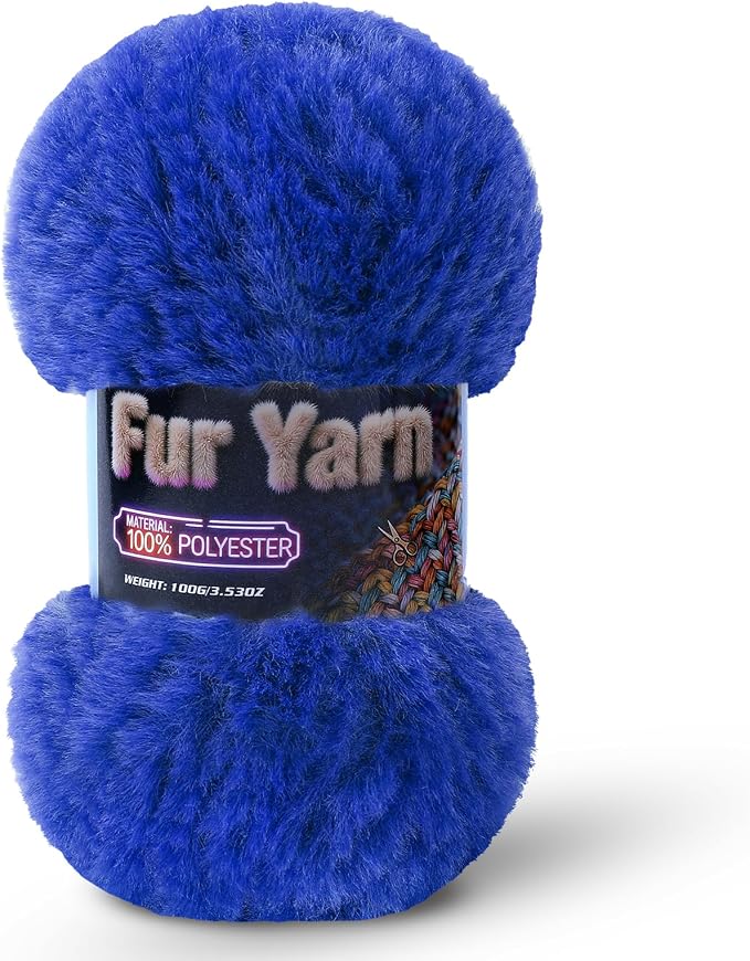 Faux Fur Yarn Soft Fluffy for Crocheting - 1 Skeins(Each 3.5oz/100g, 71yd/65m) - Chunky & Fluffy Yarn for Crochet Amigurumi, Blankets, Hand Knitting, Scarves &Crafts (1, Sapphire Blue)