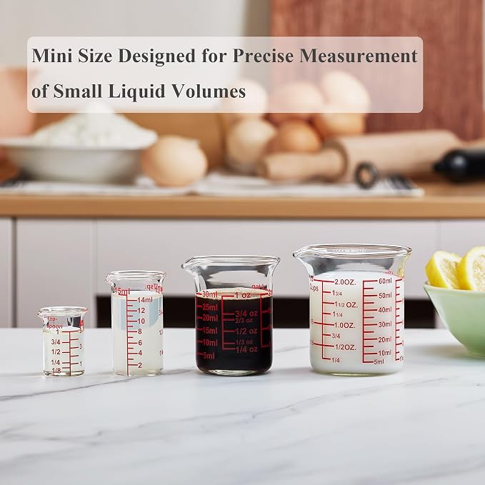 Ackers BORO3.3 Mini Borosilicate Glass Measuring Cup Set, 4-Piece, 5-60 ml