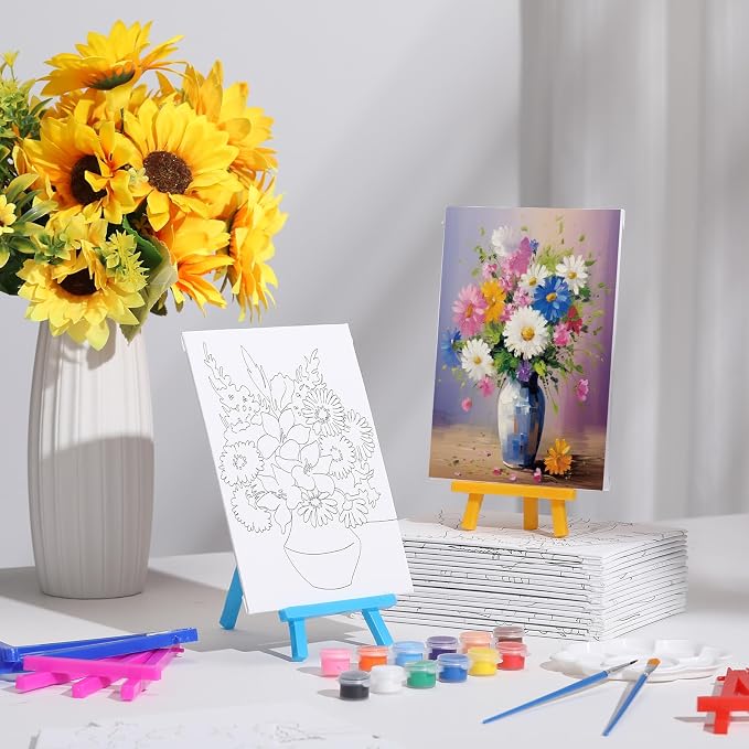 Blosssound 24 Pack Flower Scenery Pre Drawn Canvas to Paint Panels
