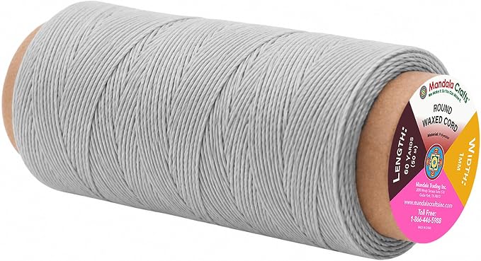 Mandala Crafts 50M 1mm Gray Round Waxed Thread for Leather Sewing
