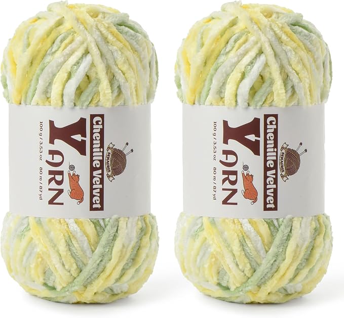 Chenille Crochet Greenish Yellow Yarn 2 Pack