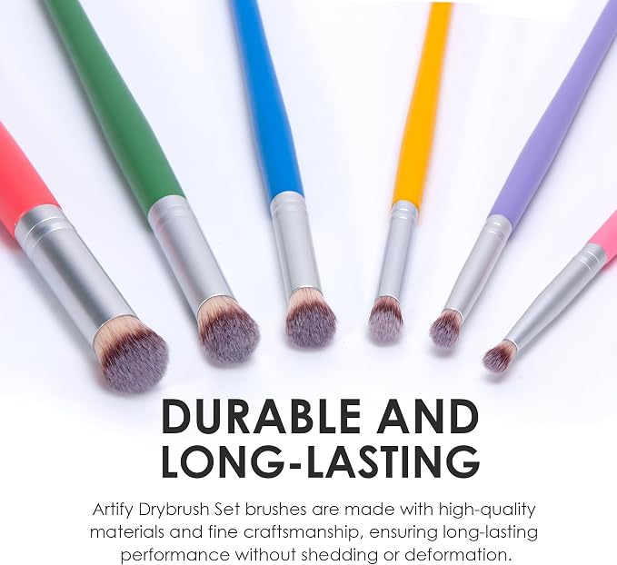 Yoseng Drybrush Set - Premium Art Paintbrush Set for Miniatures, Ideal for Detailing - 6 Different Sizes (6 Color with Case)