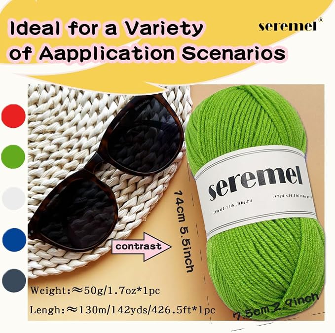 Seremel 4-Ply Acrylic Soft Yarn, 2 Skeins Crochet Yarn(Christmas Green)