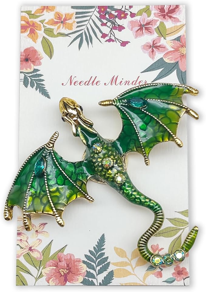 Large Dragon Needle Minder, Needle Minder Magnet, Magnetic Needle Nanny, Fantasy Needlework Accessories for Cross Stitch & Embroidery (Green)