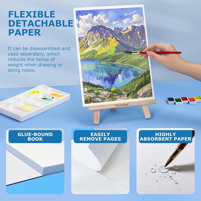 Pacocoast Watercolor Paper, 9"X12" Cold Press Water Color Paper Pad,Teal