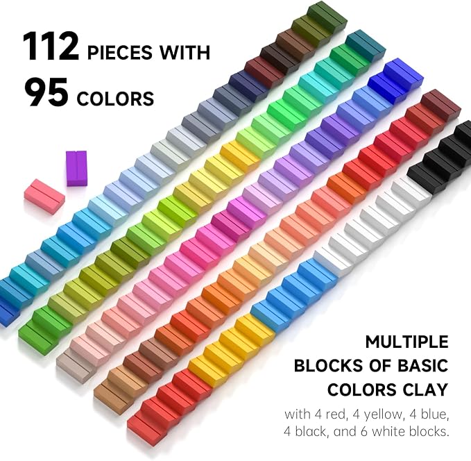 Shuttle Art 117 PCS Polymer Clay Kit, 95 Unique Colors & Extra Basic Colors, 5 Carving Tools, Non-Toxic, Non-Sticky, Small Block, Ideal Gift for Kids