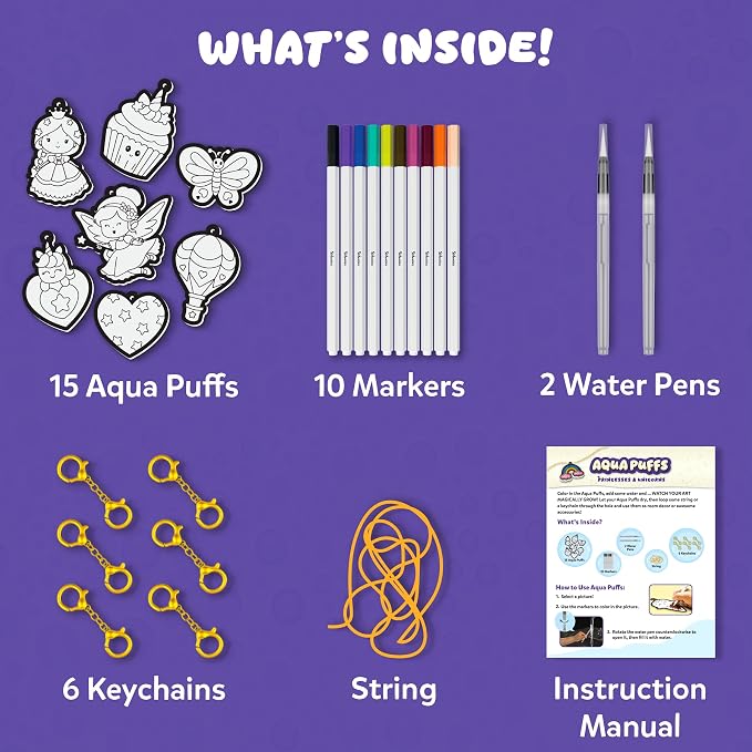 Skillmatics Aqua Puffs Unicorns, Art & Craft Gift for Kids, Paint by Number | DIY Princess Puffy Keychains, Screen-Free, Mess-Free Activity, Creative Kit for Girls & Boys Ages 4, 5, 6, 7, 8, 9, 10