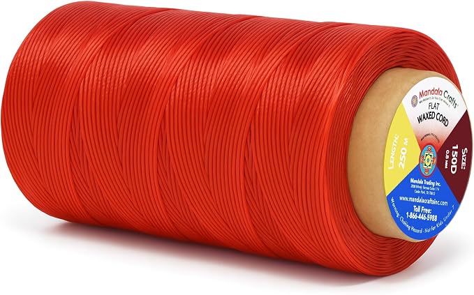 Mandala Crafts 150D 0.8mm Red Flat Waxed Thread for Leather Sewing