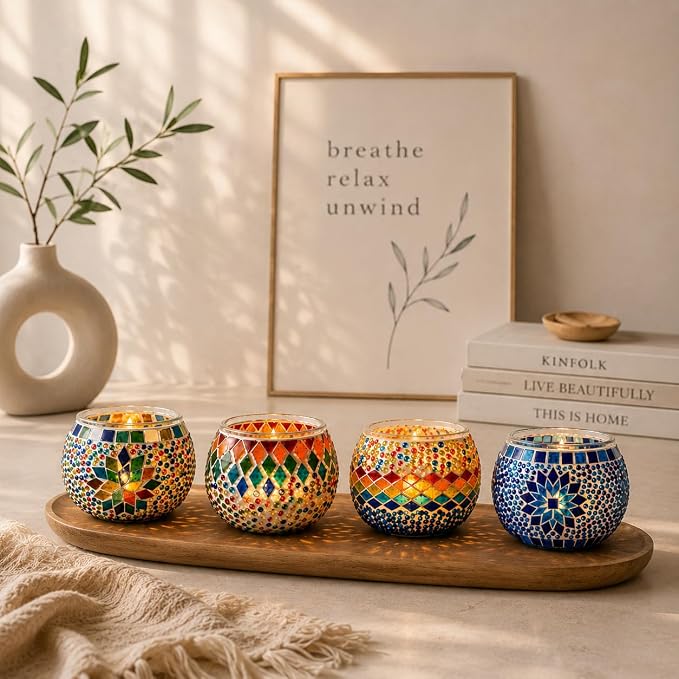 KRAFTSTORIES Candle Making Kit for Adults – DIY Candle Making Set with Natural Soy Wax, Wicks, Essential Oils, Dried Flowers & 4 Turkish Mosaic Glass Jars – Handmade Arts & Crafts Complete Gift (4)