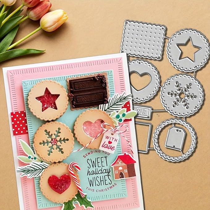 Lapoo Geometric Cutting Die for Scrapbooking - Durable, Metal Cutting Die for DIY Scrapbook Photo Album Decorative Paper Card, Card Making Supplies (Cookie Style Background Frame 4.7 x 3.1 in)