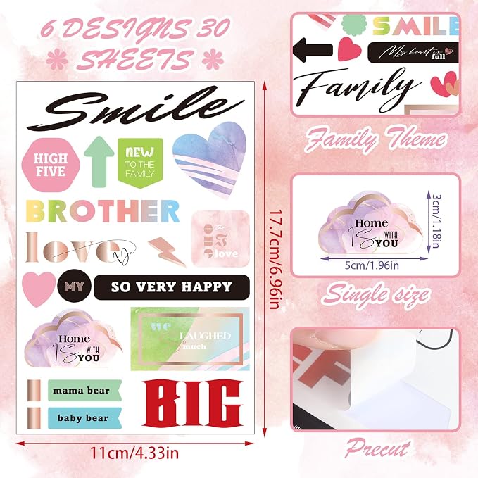 Chinco 30 Sheet Family Friend Theme Scrapbooking Sticker Decals