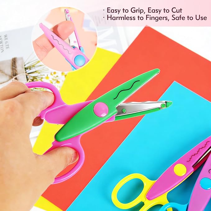 6pcs craft scissors, craft scissors decorative edge for Scrapebook＆School, fancy scissors with Stamp Edge, Fine Zigzag, Castle, Wide Zigzag, Scallop, Ripple