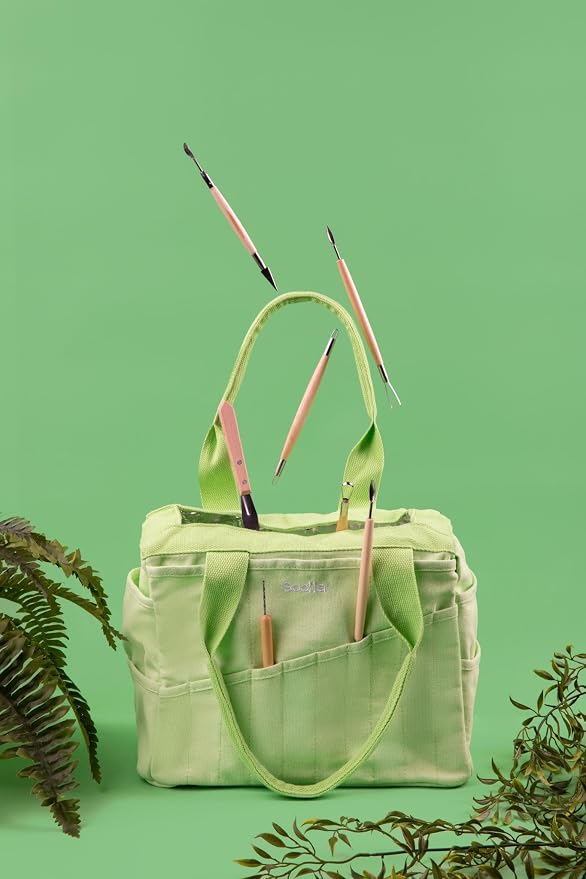Soolla Studio Bag: Art Supply Storage Organizer & Pottery Tool Bag, Washable Tote, Yarn Bag, Crochet, 30 Pockets, 15+ Colors