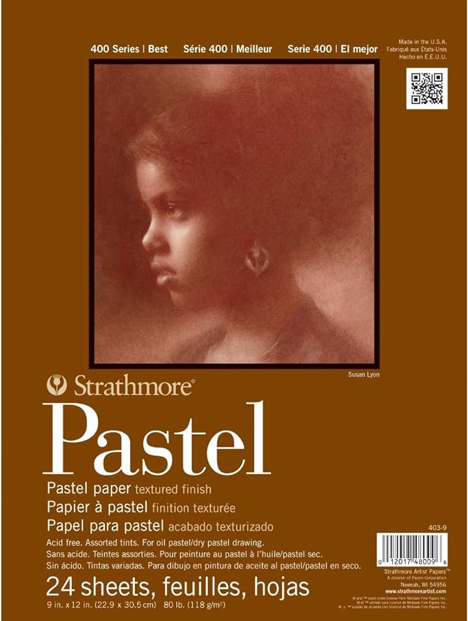 Strathmore 400 Series Tape Bound Pastel Pad, 80 lb. Textured Surface, 9 X 12 inches, Assorted Colors, 24 Sheets (403-9)
