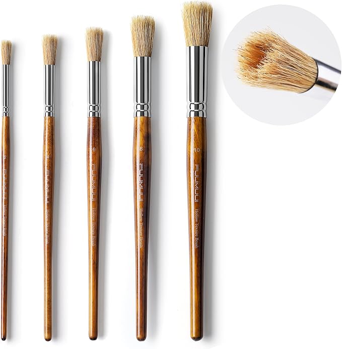 Fuumuui Texture Paint Brush Set, 5Pcs Hollow Natural Hog Split Bristle Flat Artist Paint Brushes for Watercolor, Gouache, Acrylic and Oil, Textured Canvas Creation for Beginners & Professional