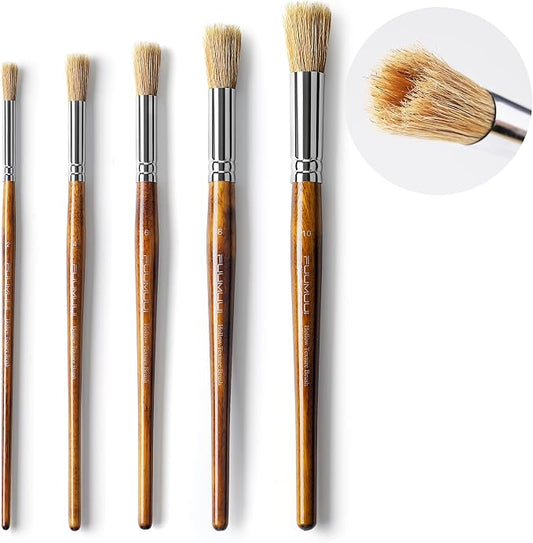 Fuumuui Texture Paint Brush Set, 5Pcs Hollow Natural Hog Split Bristle Flat Artist Paint Brushes for Watercolor, Gouache, Acrylic and Oil, Textured Canvas Creation for Beginners & Professional