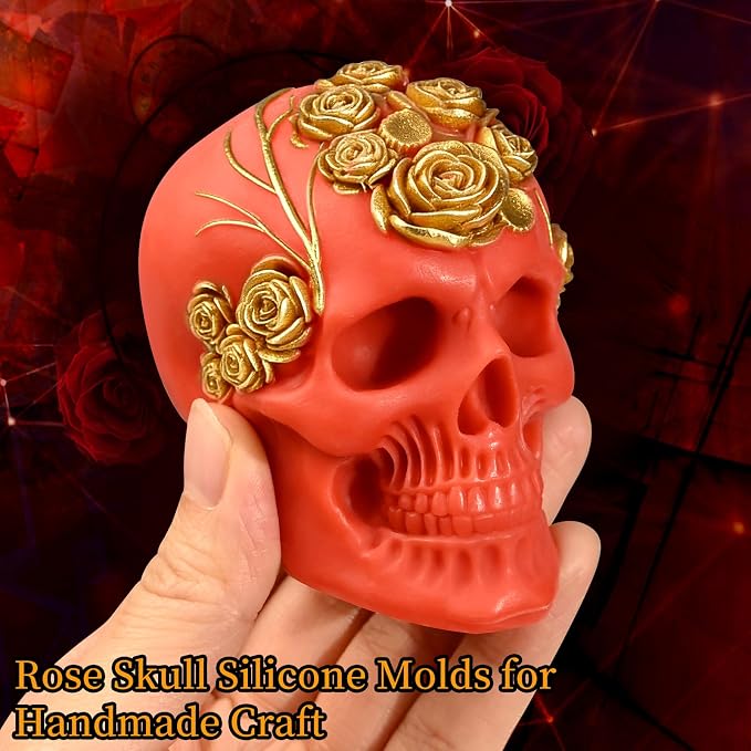 Skull Molds for Resin, 3D Rose Style Skull Head Casting Molds | Soft Skull Silicone Mold for Candle Making, Epoxy Resin Craft, Handmade Soap, Plaster Clay, Halloween Party Gifts Home Decor