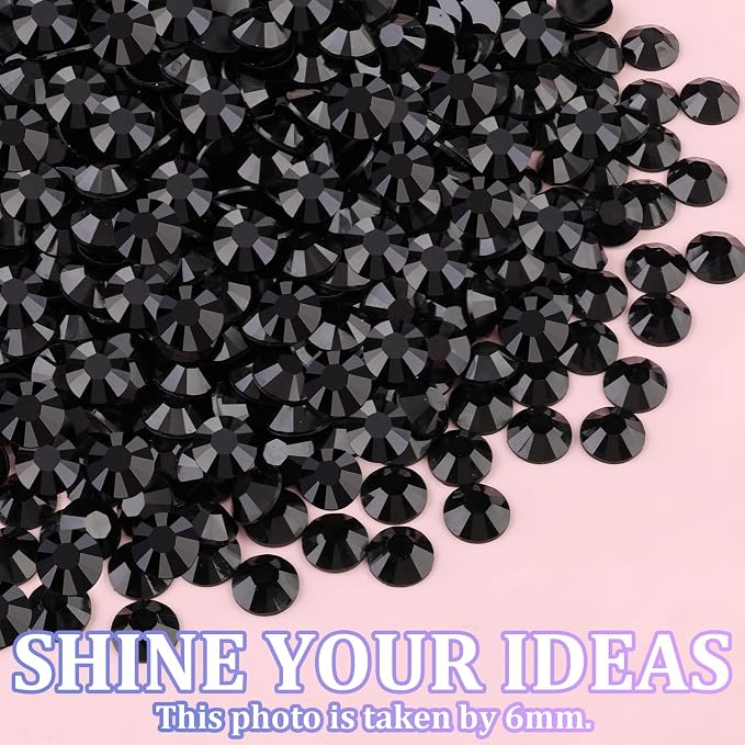 25000Pcs Resin Rhinestones for Crafting, Black 2-6mm Mixed Sizes Non Hotfix Flatback Gems with 1Pcs Glue, Bedazzling Crystal for DIY Craft Clothing Mugs Tumblers Shoes Fabric Decor Nail Art