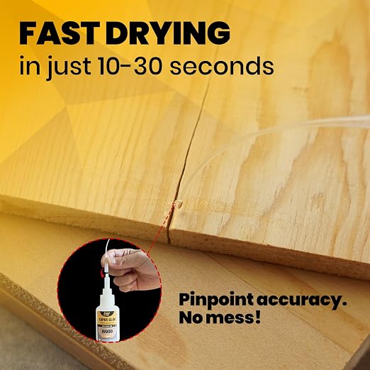 Wood Super Glue Liquid, Clear Instant Cyanoacrylate Adhesive for Wood Crafts Repair Woodworking, All Purpose CA Glue for Shoe Ceramic Plastic Leather Glass Model Metal Pottery Aquarium Porcelain Stone