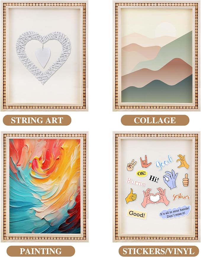 Wenqik 4 Pack Beaded Wood Panels Boho Style Wood Canvas Board Unfinished Wooden Panel Boards for DIY Crafts Painting Pouring Drawing Art Projects(14 x 11 Inch)