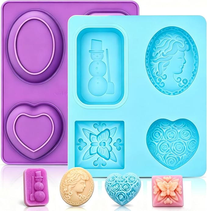 SJ 3D Silicone Craft Mold Set, 2-Pack 4-Cavity Soap & Craft Molds | For Crafts, Soap Making, Resin, Wax Melts & Chocolate, Food Grade Silicone, Easy Release, Reusable