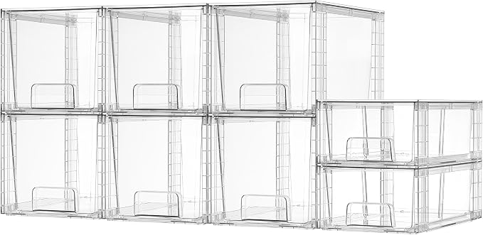 Vtopmart Clear Stackable Storage Drawers, 8 Pack Medium Set