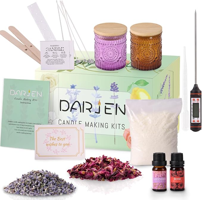 DARJEN Candle Making Kit for Beginners, 2 Jars Soy Wax Scented DIY Set | 100% Soy Wax, 10oz Glass Jars, Natural Cotton Wicks, Pleasant Scents, Instruction& More- Perfect as Home Decorations