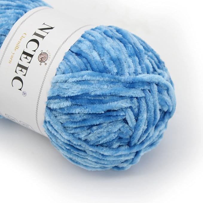 NICEEC 3 Skeins Soft Chenille Yarn 3 x85m (3X 93yds, 3X 50g)_Blue