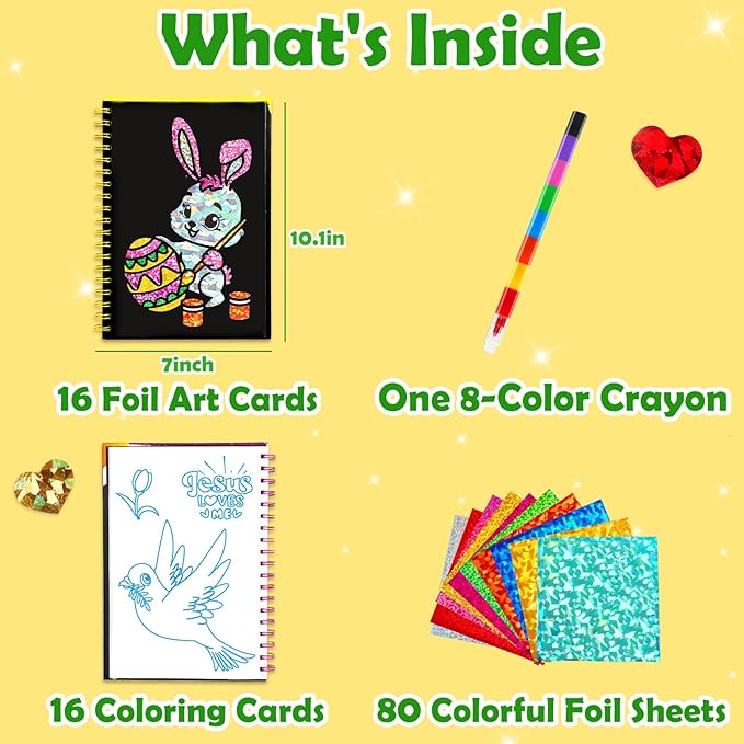 FUNNYB&G Foil Art Craft Kit for Kids, Sparkly Birthday Gift Toy for Kids | No Mess, Kids Ages 4-10 Create Sparkling Artwork, A Creative Gift for Birthdays, Holidays, Travel Activities,Screen-Free Fun