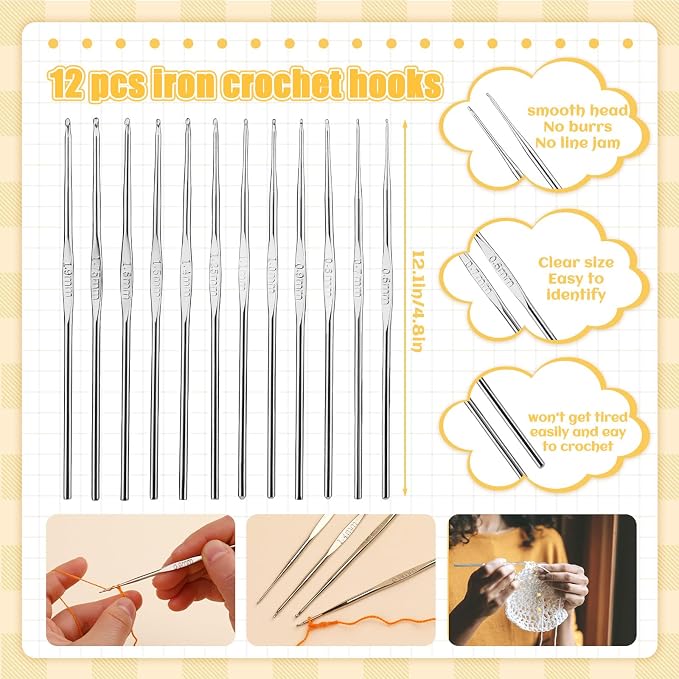 IMZAY 54 Pcs Crochet Hooks Set, 0.6mm-6.5mm Crochet Needles for Yarn | Crochet Kits for Beginners Ergonomic Crochet Hooks with Knitting Accessories, Crochet Supplies, Knitting Needles for Craft