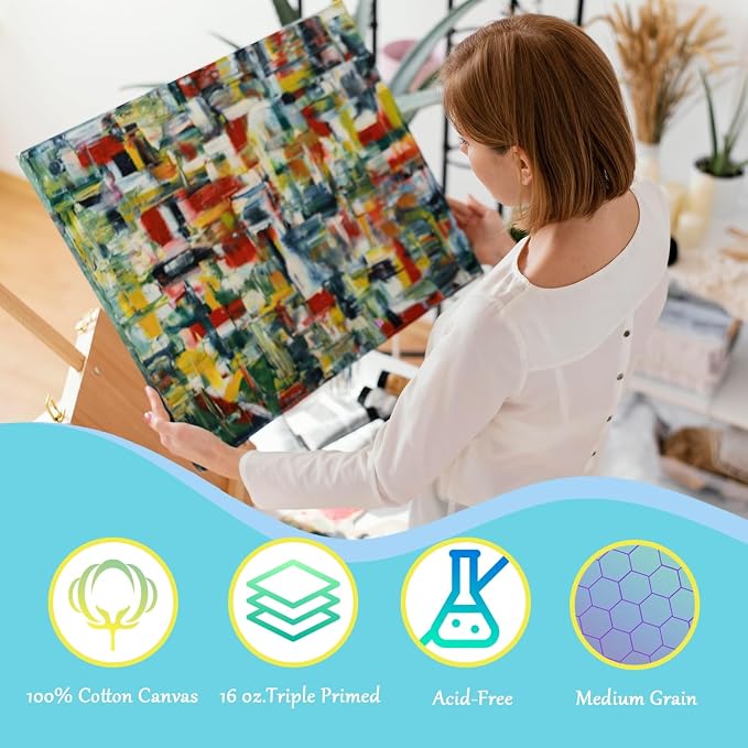 Gallery Wrapped Stretched Canvases for Painting 30x40 Inch 1-Pack, 16 oz Triple Primed Acid-Free 100% Cotton Blank Canvas, Rectangular Spline Canvas for Oil Paint Acrylics Pouring & Wet Art Media