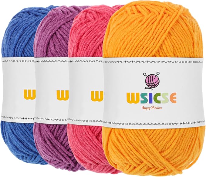 4 Pack Crochet Yarn, 560 Yard Soft Neon Yarn for Hand Knitting Decor Gifts | 60% Cotton, 40% Polyester, 4 x 50G Skeins, for Crochet and Knitting, Soft, Durable, for 3-4 mm Needles, 2-3 mm Crochet Hooks