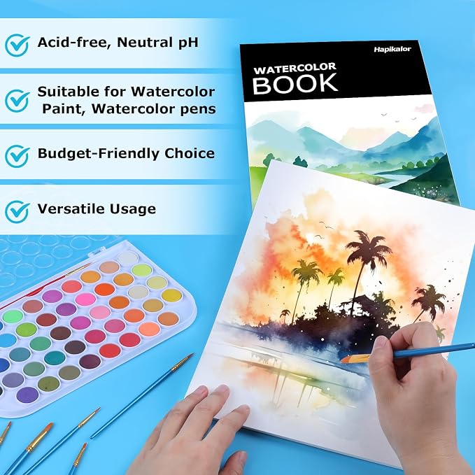 Hapikalor 9"x12" Watercolor Paper, 140lb/300gsm Water Color Paper, Black | Artist Painting Drawing Paper Book, Art Supplies for Adults Kids, Watercolors, Watercolor Paint Set, Sketchbook, Journal