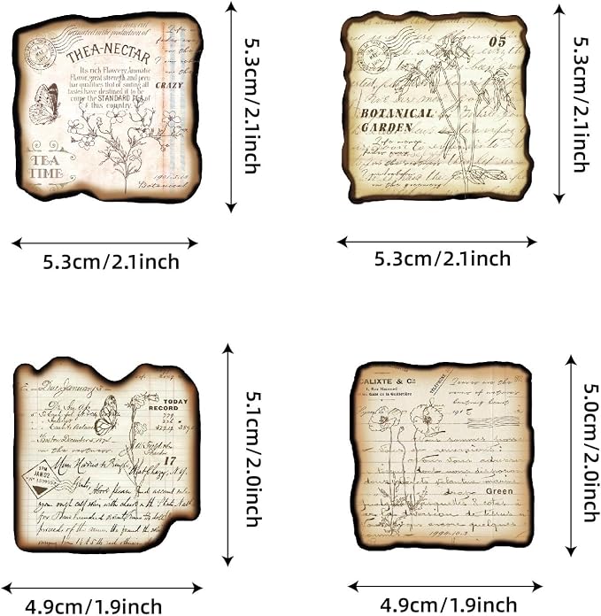 200 Pcs Vintage Scrapbook Journaling Stickers Antique Map Floral Style
