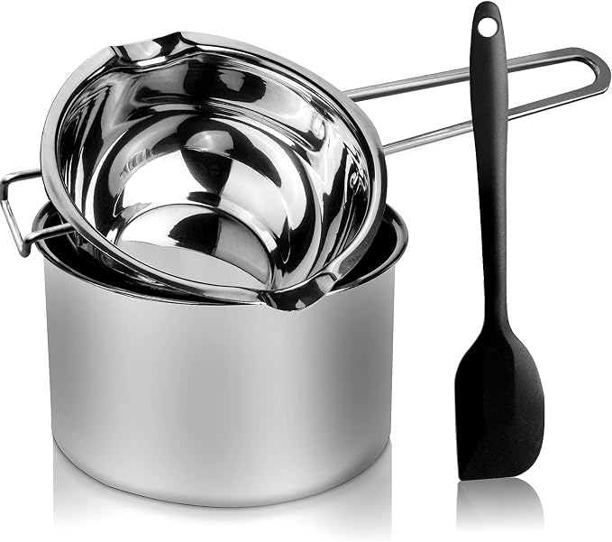 1000ML Double Boiler Pot with 2200ML Stainless Steel Pot,Silicone Spatula | Double Boiler Set for Melting Chocolate,Candy, Soap, Wax, Candle Making