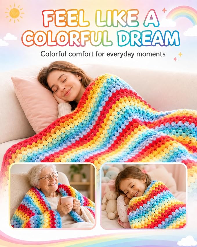 Aeelike Blanket Crochet Kit for Beginners,Rainbow Gradient Blanket