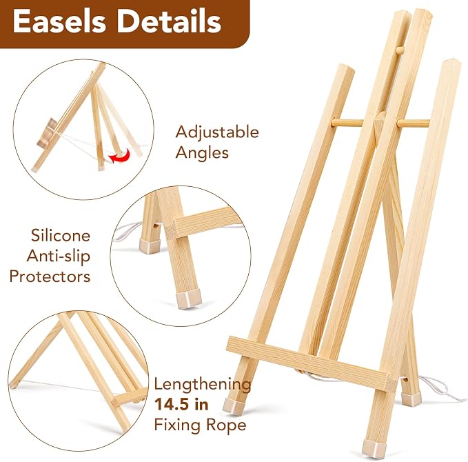 AROIC 8 Pack 15 Inch Wood Easels, Easel Stand for Painting Canvases | Art, and Crafts, Tripod, Painting Party Easel, Kids Student Table School Desktop, Portable Canvas Photo Picture Sign Holder
