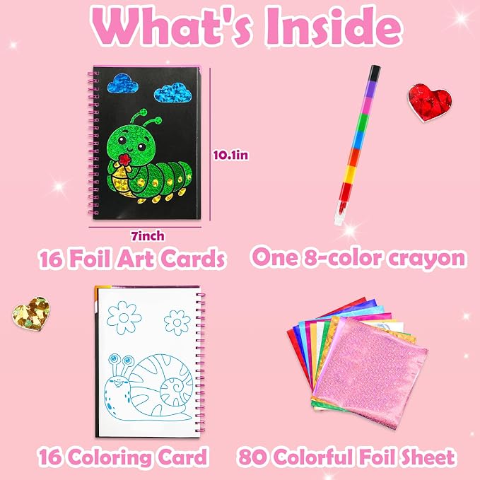 FUNNYB&G Foil Art Craft Kit for Kids, Sparkly Birthday Gift Toy for Girls | No Mess, Kids Ages 4-10 Create Sparkling Artwork, A Creative Gift for Birthdays, Holidays, Travel Activities,Screen-Free Fun