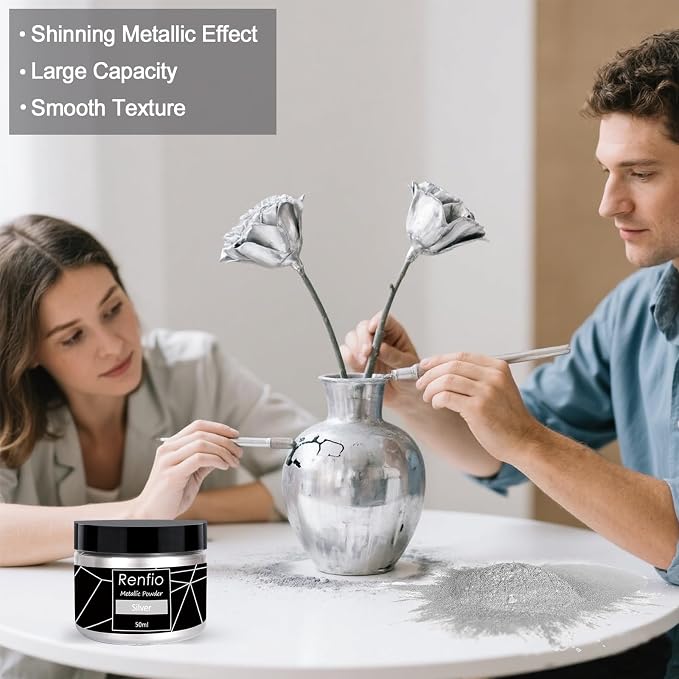 Renfio Metallic Pigment Powder,Silver Mica Powder for Resin