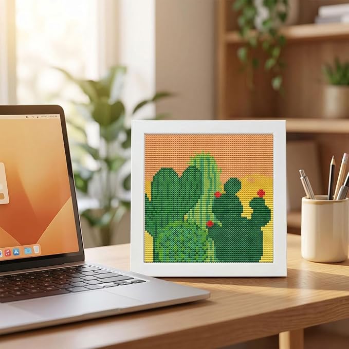 WUSARPLY Cactus Stamped Cross Stitch Kits for Beginners Adults with Framed | Succulents Needlepoint Counted Cross Stitch Kits for Beginners Adults with Framed Embroidery Kits Arts and Crafts 6x6 inch