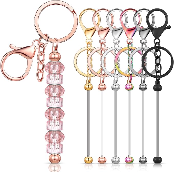 Huwena 6 Pcs Beadable Keychain Bars Metal Blanks DIY Crafts Jewelry Gift