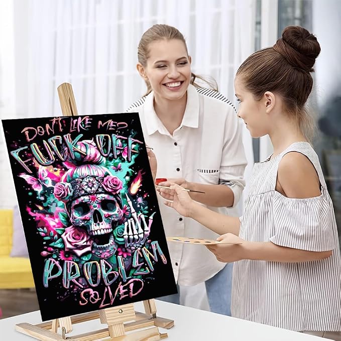 mrpwnle Paint by Numbers Kit for Adults Easy Skull Paint by Numbers Kits | Don't Like Me Skull Paint by Numbers Kit for Adults, DIY Painting by Numbers for Adults Beginners Wall Decor Gifts 12x16 Inch