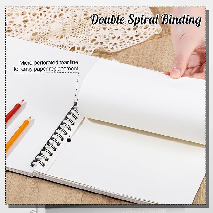 Hardcover Spiral Sketchbook, 160gsm Paper, 40 Sheets, 8.5 × 11 in | Acid-Free Thick Paper, 360° Lay-Flat Spiral Binding, Hardcover, for Pencil, Ink & Charcoal