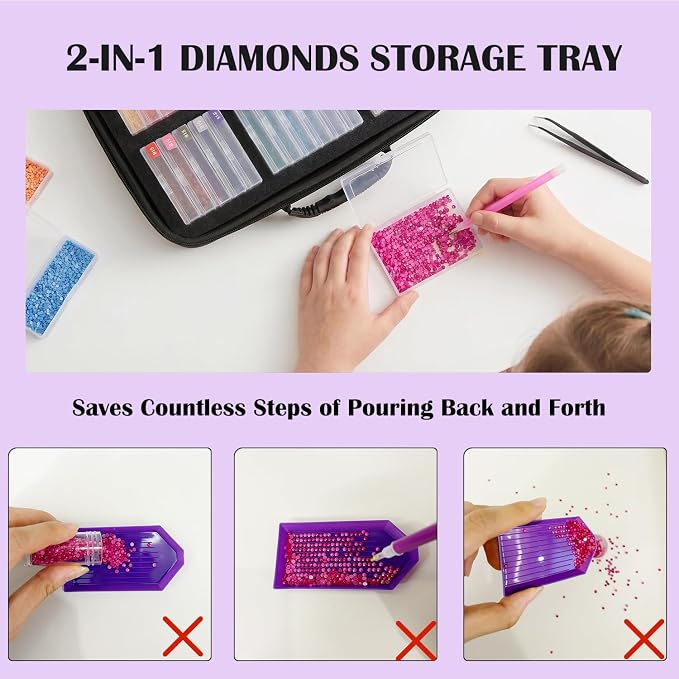 SuSentak 2-in-1 Diamond Painting Tray and Storage Set, 64 Pcs