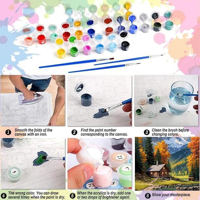 4 Pack Paint by Numbers Kit for Adults, Landscape Paint by Numbers Kits | Mountain Cabin Paint by Numbers for Adults, DIY Easy Painting by Numbers for Adults Beginners Wall Art Decor Gifts 12x16 Inch