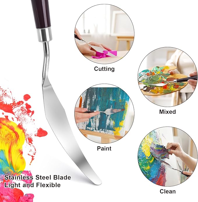 5 Piece Palette knifes Painting Knife Set Supplies for Oil, Acrylic Paint,Cake Decorating,Stainless Steel Pallet Knife Paint Knife Art Spatula for Various Types of Painting,ColorMixing,Smearing